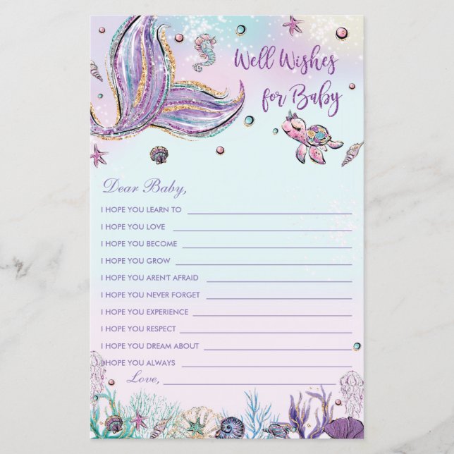 Mermaid Well Wishes for Baby Shower Activity Card (Front)
