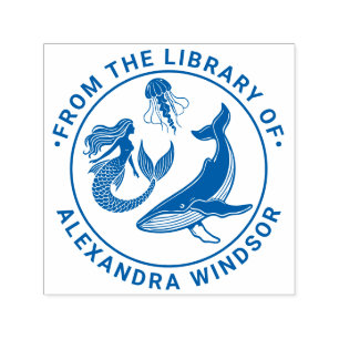 Mermaid, Whale, Jellyfish Library Book Name Self-inking Stamp