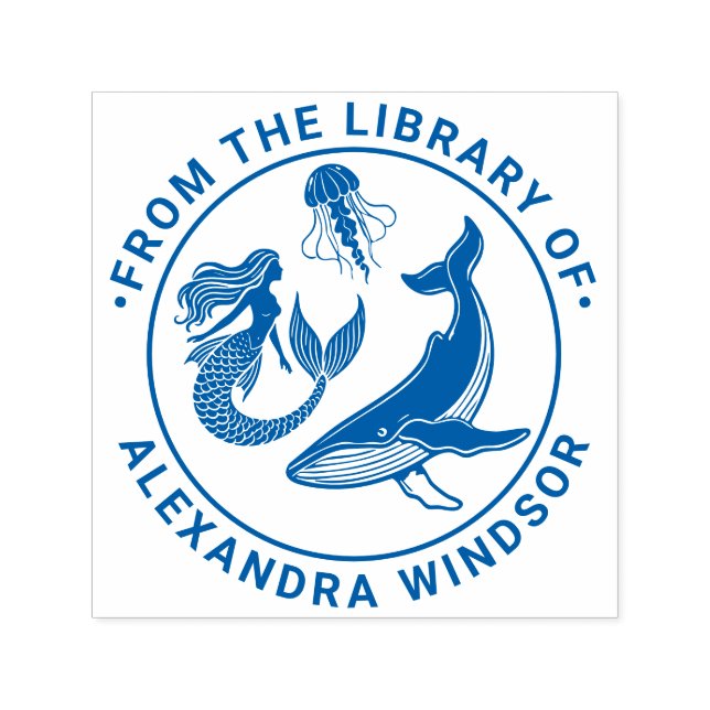 Mermaid, Whale, Jellyfish Library Book Name Self-inking Stamp (Design)