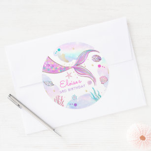 Mermaid Whimsical Under The Sea Birthday Party Classic Round Sticker