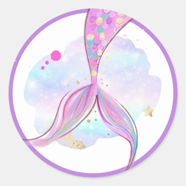 Mermaid Whimsical Under The Sea Birthday Party Classic Round Sticker (Front)