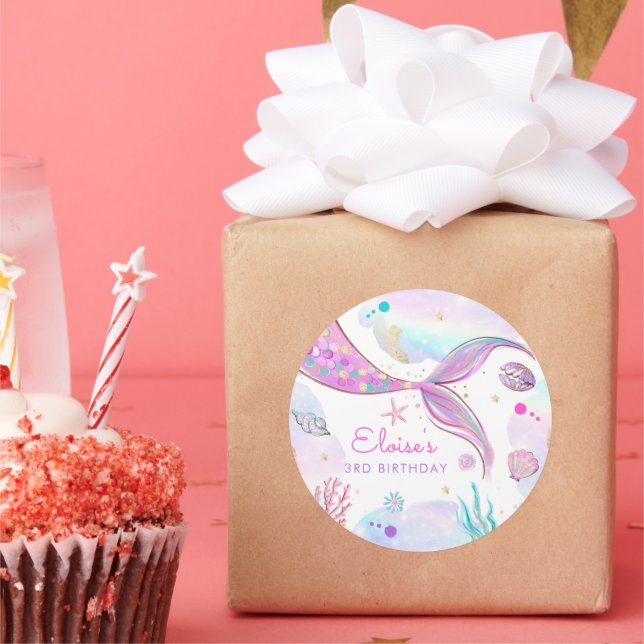 Mermaid Whimsical Under The Sea Birthday Party Classic Round Sticker (Party)