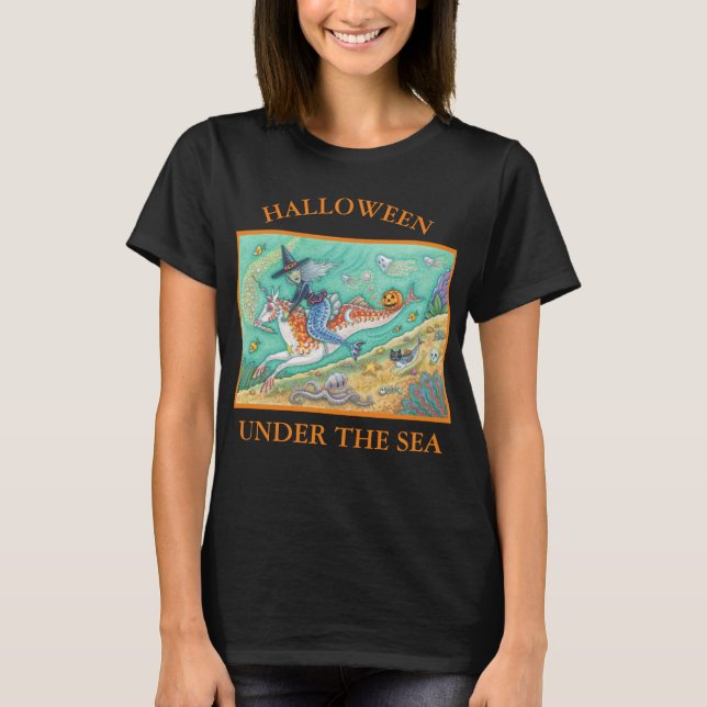 MERMAID WITCH, MERHORSE UNICORN, HALLOWEEN T-SHIRT (Front)