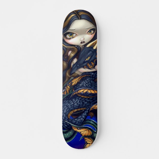 Mermaid with a Black Sea Serpent SKATEBOARD dragon (Front)