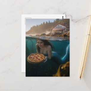 Mermaid With a Pizza Postcard