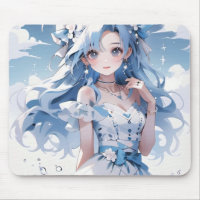 Mermaid with Blue Hair in a Blue Dress