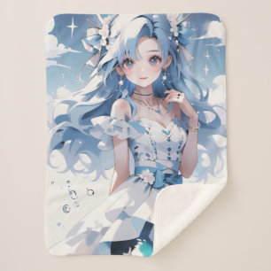 Mermaid with Blue Hair in a Blue Dress Sherpa Blanket