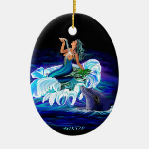Mermaid with Dolphin Ceramic Tree Decoration