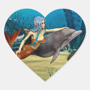Mermaid with Dolphin Heart Sticker