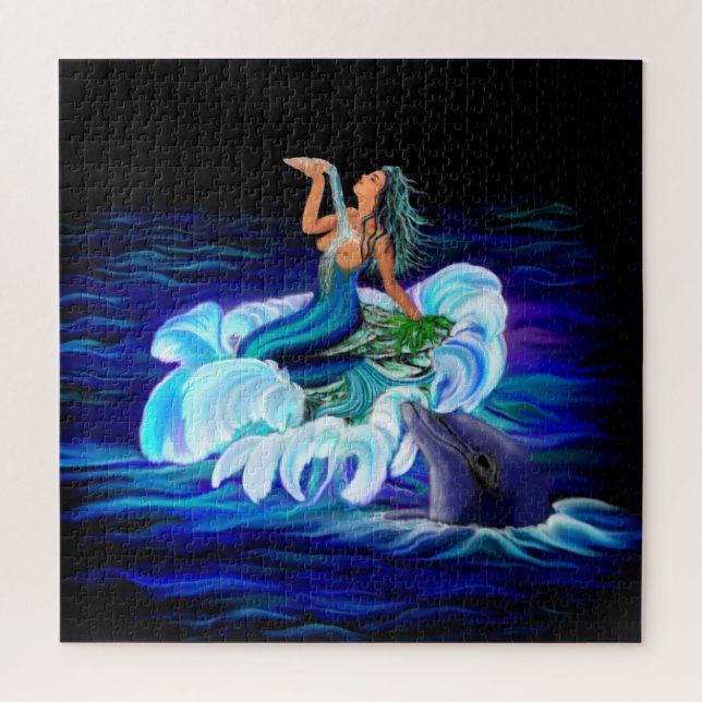 Mermaid with Dolphin Jigsaw Puzzle (Vertical)