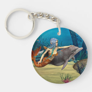 Mermaid with Dolphin Key Ring