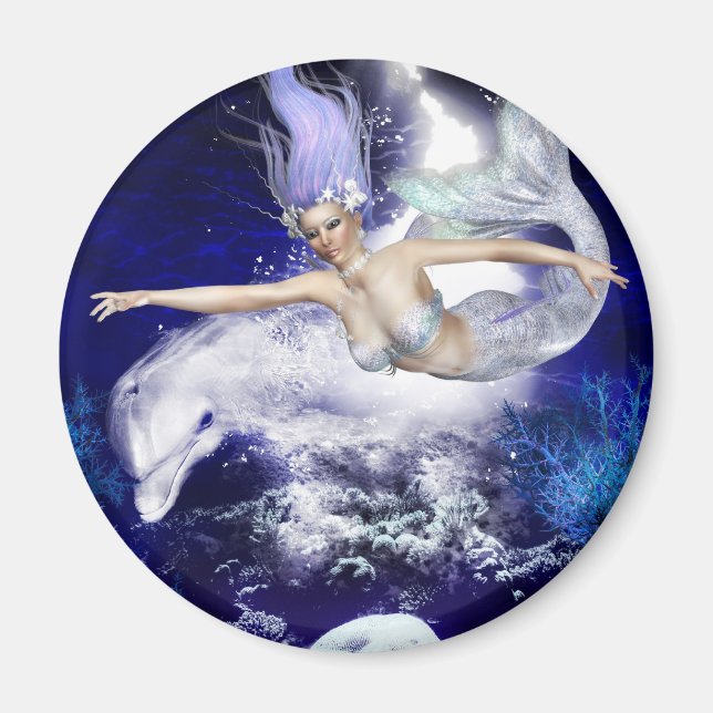 Mermaid with Dolphin Magnet (Front)