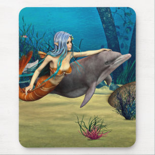 Mermaid with Dolphin Mouse Pad