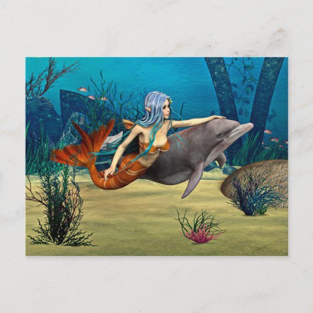 Mermaid with Dolphin Postcard (Front)