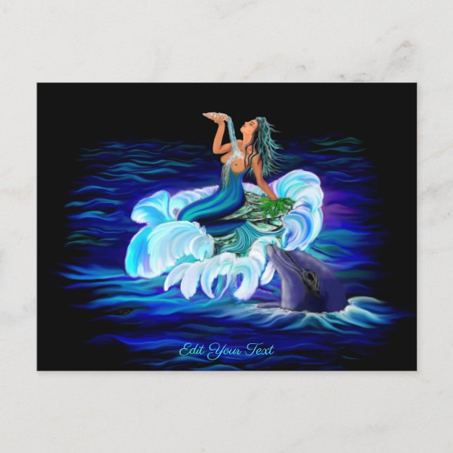 Mermaid with Dolphin Postcard (Front)