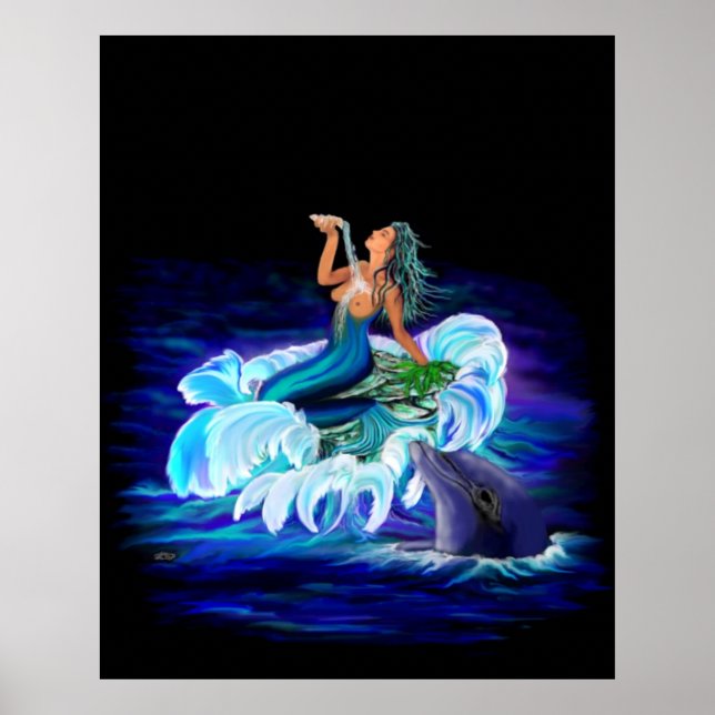 Mermaid with Dolphin Poster (Front)