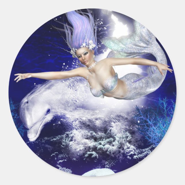 Mermaid with Dolphin Stickers (Front)