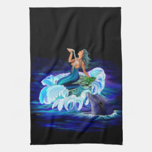 Mermaid with Dolphin Tea Towel
