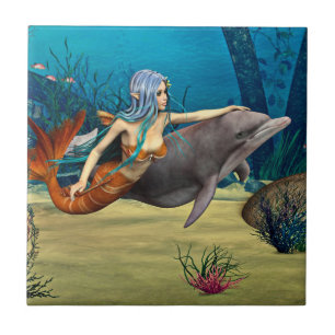 Mermaid with Dolphin Tile