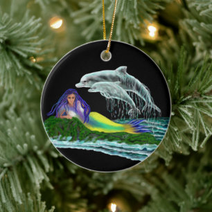 Mermaid with Dolphins Ceramic Tree Decoration