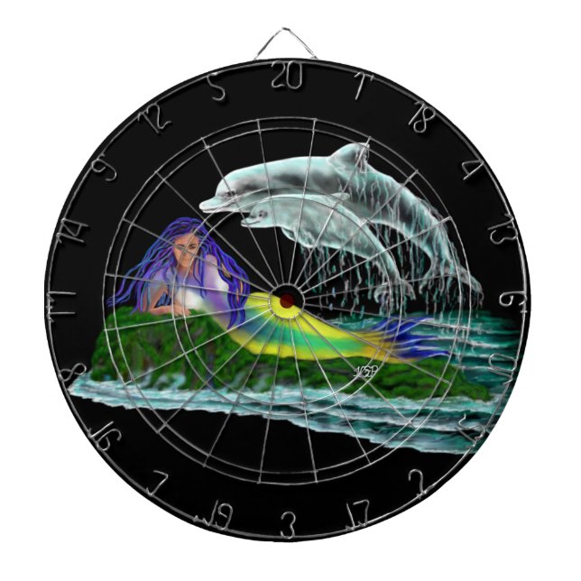 Mermaid with Dolphins Dartboard (Front)