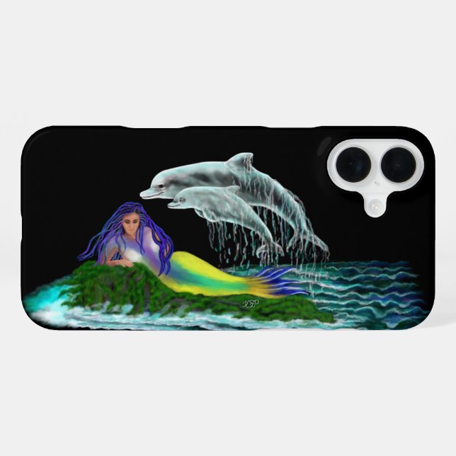 Mermaid with Dolphins iPhone Case (Back Horizontal)