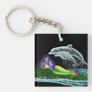 Mermaid with Dolphins Key Ring