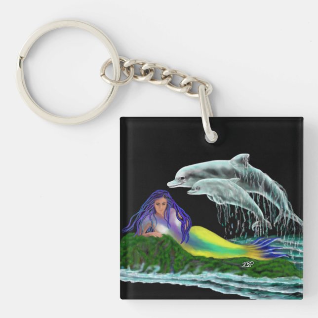Mermaid with Dolphins Key Ring (Front)