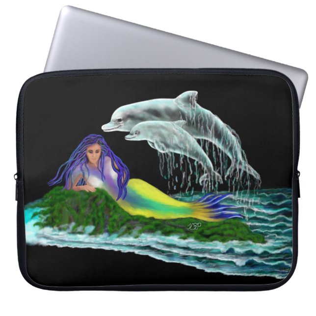 Mermaid with Dolphins Laptop Sleeve (Front)