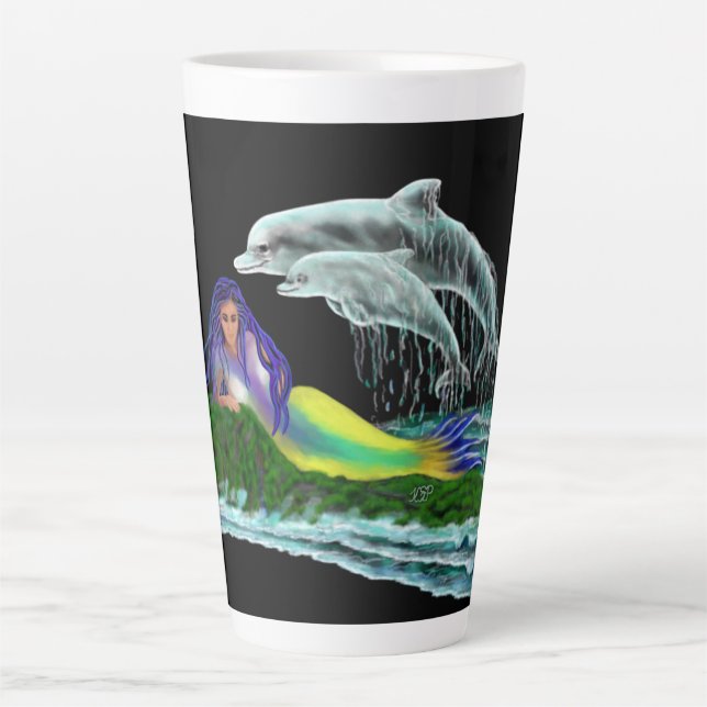 Mermaid with Dolphins Latte Mug (Front)