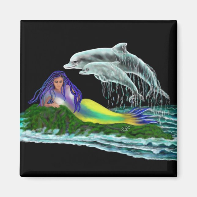 Mermaid with Dolphins Magnet (Front)