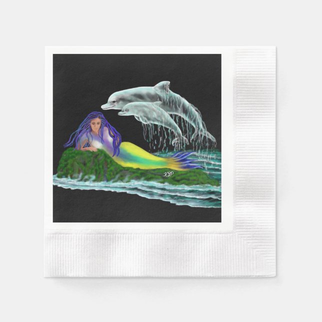 Mermaid with Dolphins Napkin (Front)