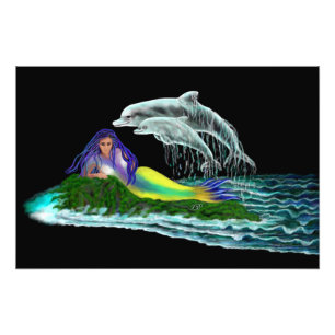 Mermaid with Dolphins Photo Print