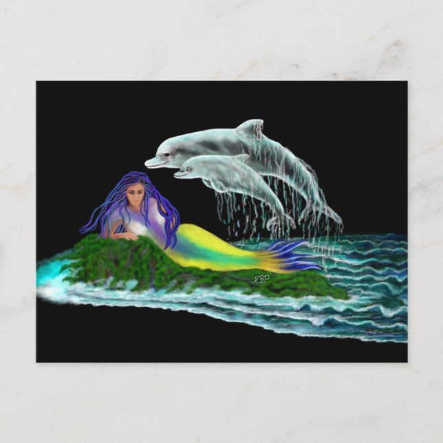 Mermaid with Dolphins Postcard (Front)