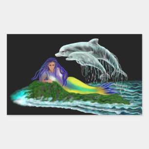 Mermaid with Dolphins Rectangular Sticker