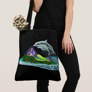 Mermaid with Dolphins Tote Bag