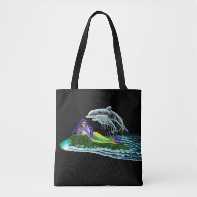 Mermaid with Dolphins Tote Bag (Front)