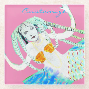 Mermaid with Dreadlocks Thunder_Cove Glass Coaster