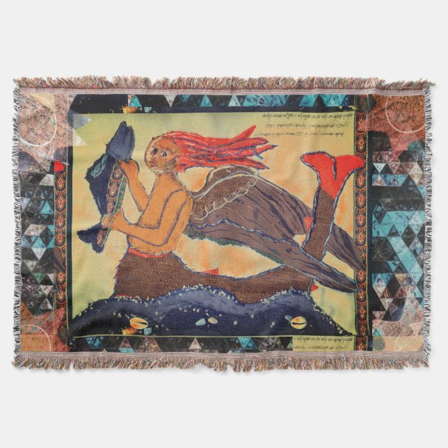 Mermaid with fish vintage quilt throw blanket (Front)