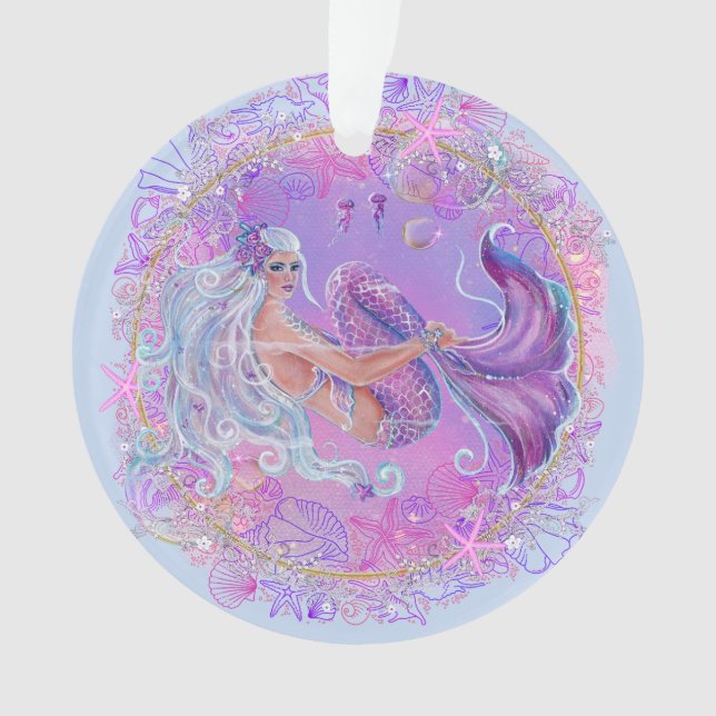 Mermaid with flowers and  art by Renee  Ornament (Front)