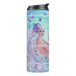 Mermaid with flowers and fish by Renee Lavoie Thermal Tumbler