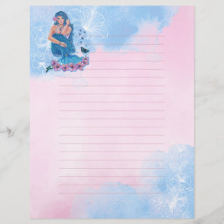 Mermaid with flowers art by Renee Lavoie Custom Letterhead