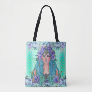 Mermaid with flowers art by Renee Lavoie Tote Bag