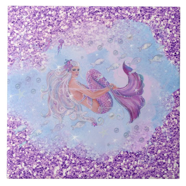 Mermaid with flowers by Renee Lavoie Tile (Front)