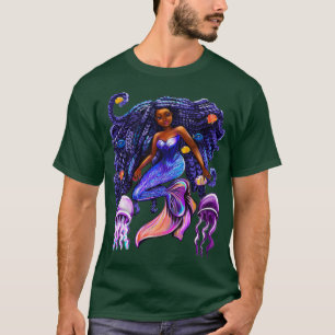 mermaid with flowing shimmering blue black braids  T-Shirt
