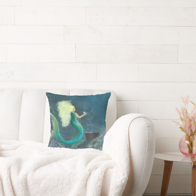 Mermaid with her pearl cushion throw pillow (Couch)