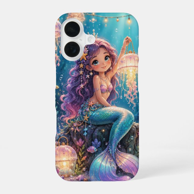 Mermaid with jellyfish lantern  iPhone 16 case (Back)