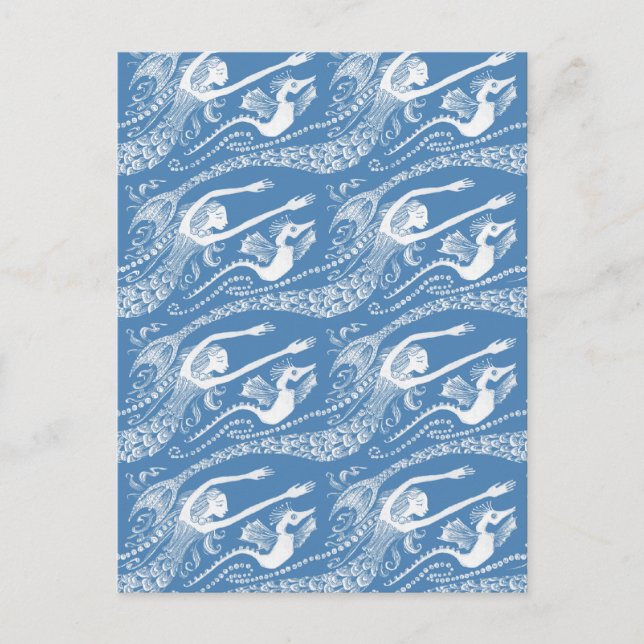 Mermaid with Pearls and Seahorse Postcard (Front)