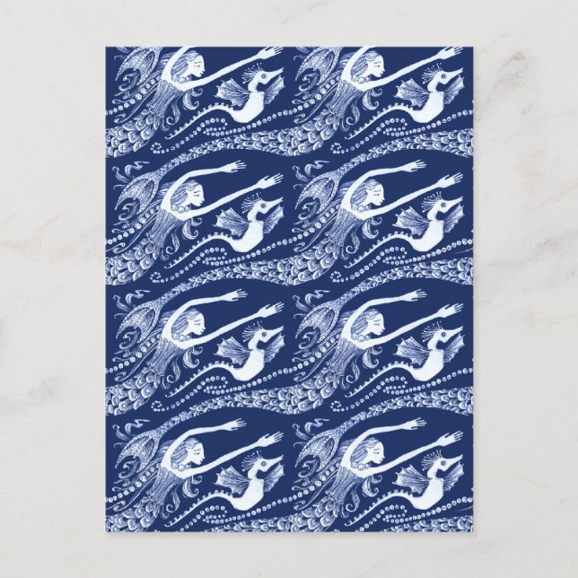 Mermaid with Pearls and Seahorse Postcard (Front)