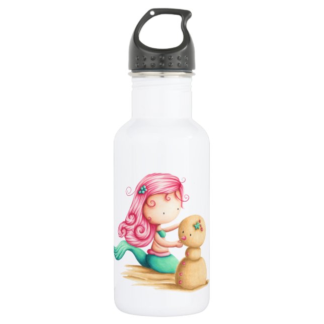 Mermaid with pink hair playing with the sand 532 ml water bottle (Front)